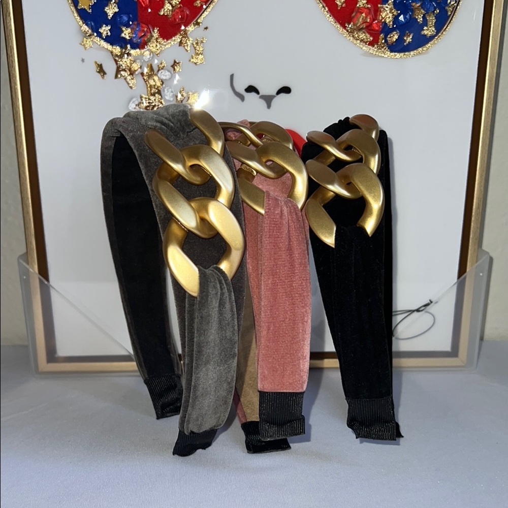 Buyers Choice One Velvet Fashion Headband with Gold Chain - Picture 9 of 11